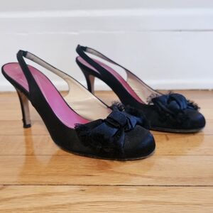 Black Satin Kate Spade Slingbacks Size 6.5
